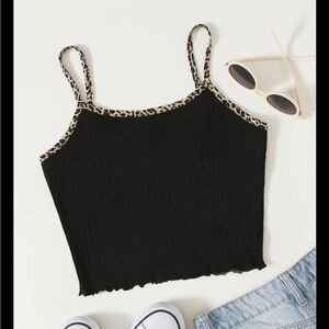 Shein Black Crop Top with Cheetah Lining